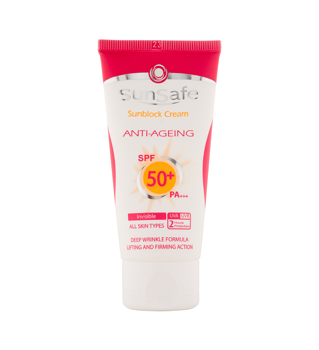 ضد آفتاب ضد چروک سان سیف بی رنگ sunsafe anti-aging